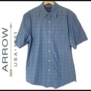 Arrow blue check classic fit short sleeve men’s shirt size M